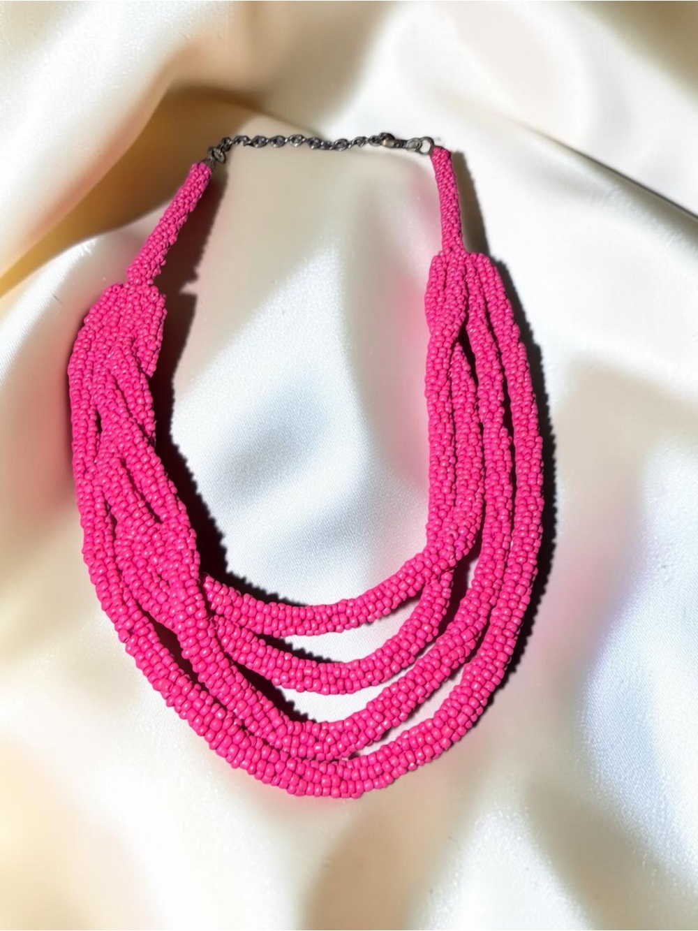 Hot Pink Multi Strand Seed Bead Statement Necklace